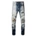 Jeans aderenti aderenti elastici slim fit con toppa gialla e baffi di gatto, da uomo_voghion.com