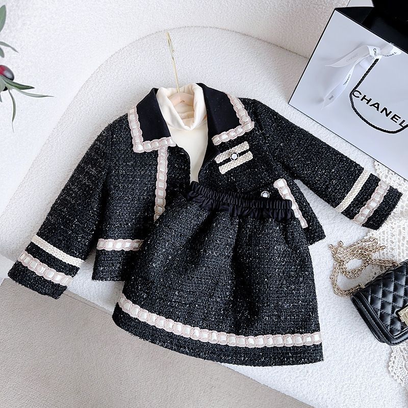 Koreanescht Wanter 2023 Verdickt Baby Meedercher Parfum Stil Kottengjackett Waarm Kuerzrock Set_voghion.com