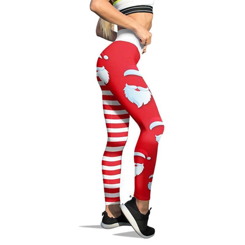 Calças leggings de Natal estampadas para mulheres calças esportivas de cintura alta de nove pontos_voghion.com