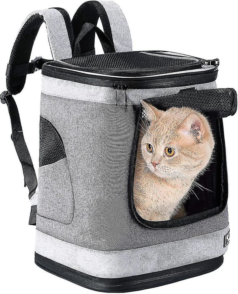 Waterproof Padded Fabric Pet Dog Puppy Cat Backpack Rucksack Carrier Bag (grey)_voghion.com