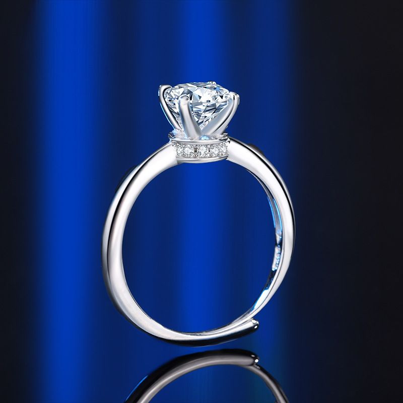 Sterling Silver S Mosang Stone One Carat Side Slight Diamond Embedding Classic Simple Four Claw Style Versatile Ring for_voghion.com