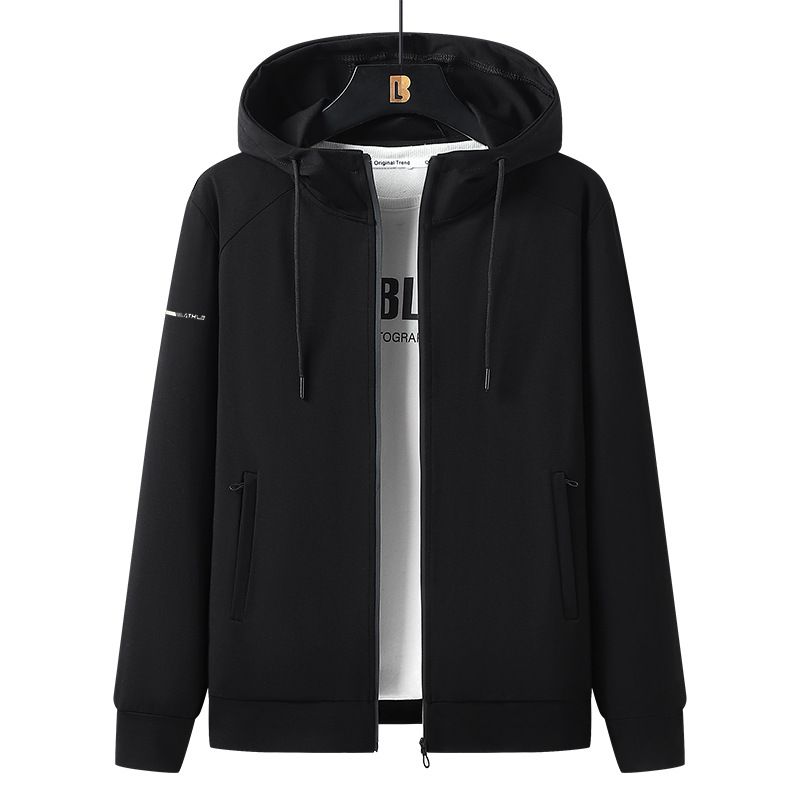 Zweiteiliger Herren-Sportanzug für Frühling und Herbst, geeignet für junge und mittelalte Männer, mit Kapuze, einfarbig, langärmelig und mit langer Hose._voghion.com