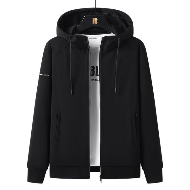 Zweiteiliger Herren-Sportanzug für Frühling und Herbst, geeignet für junge und mittelalte Männer, mit Kapuze, einfarbig, langärmelig und mit langer Hose._voghion.com