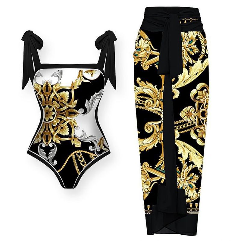 Damenbekleidung Neuer doppelseitiger Bikini, zweiteilig, sexy, schwarz bedruckter einteiliger Badeanzug für Damen_voghion.com