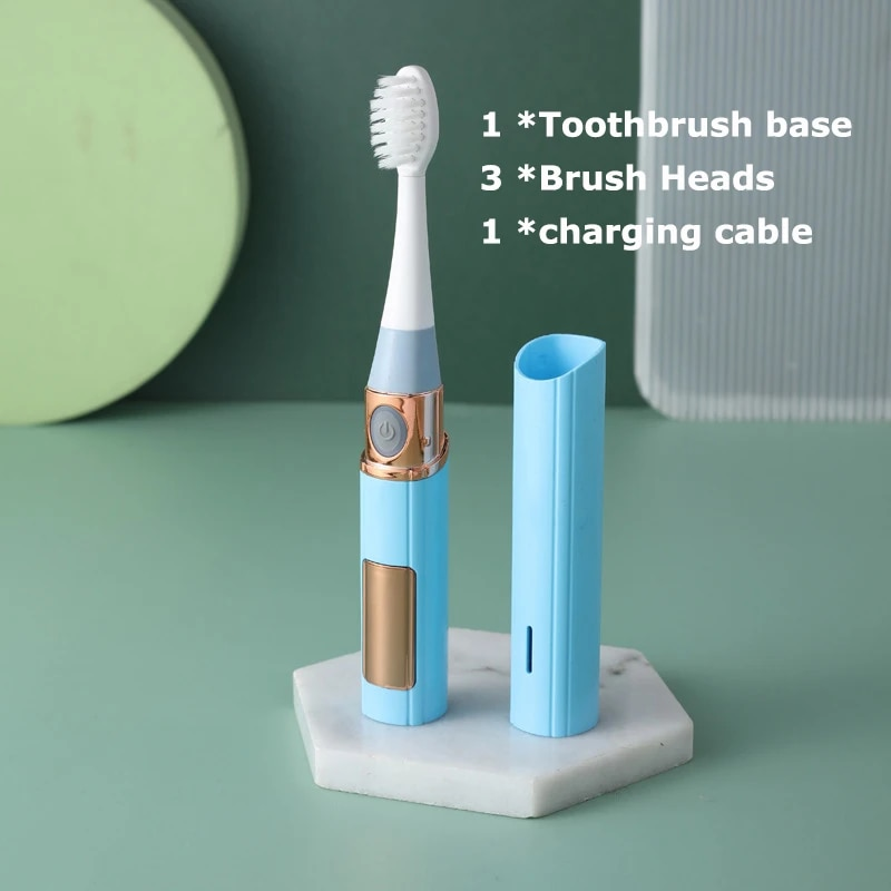 Travel Portable Electric Toothbrush 3 Head Couple Set Rechargeable Automatic Adult Whitening Soft Brush with Protective_voghion.com