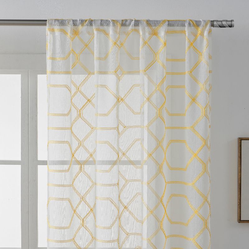 Geometric Embroidery Pastoral Curtains Semi Light Blocking Gauze Curtains Finished Living Room Bedroom Window Screens_voghion.com