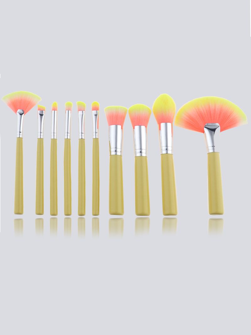 10 light yellow quality makeup brush set_voghion.com