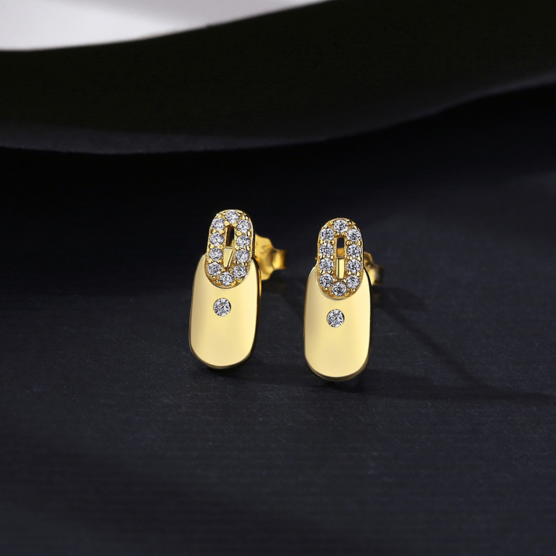 Orecchini a bottone vintage in argento sterling al 100% con zirconi per donna Geometria placcatura in oro 14K SE557_voghion.com