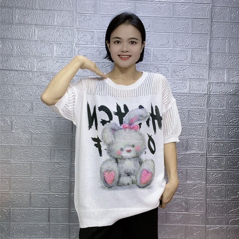Top estivo da donna con scollo tondo, a forma di coniglietto, anti-età, in cotone e lino_voghion.com