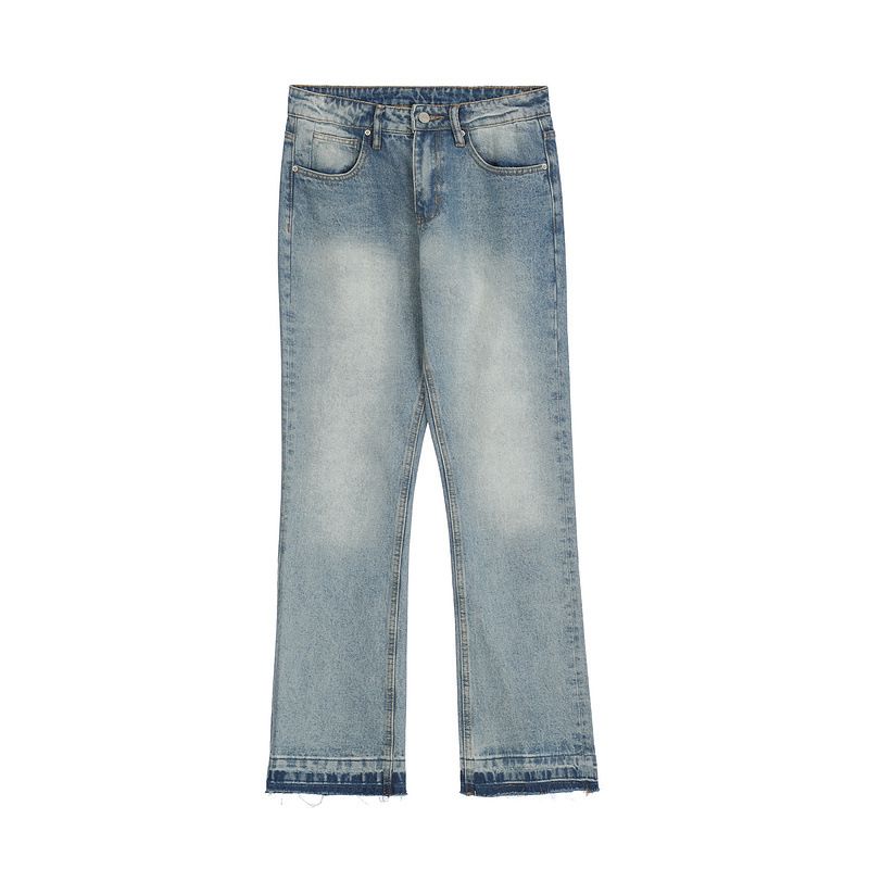 Men's Clothing High Street Water Ins Same Style Men's Washed Vibe Style Blue Washed Micro Flared Stitching Pants Wide Leg Sanded Jeans_voghion.com