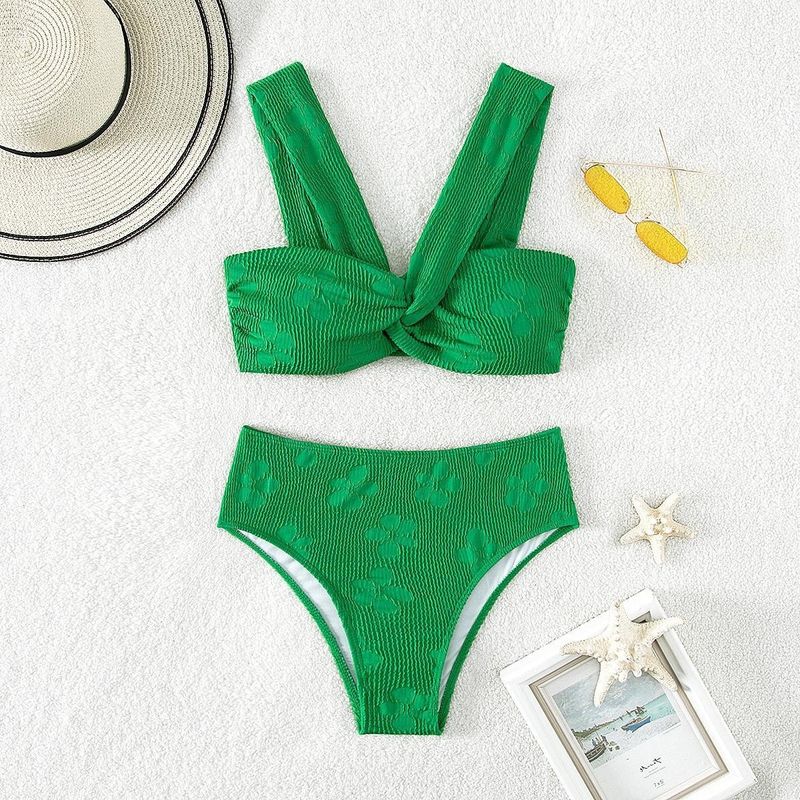 Split Women's Summer Solid Color Pit Stripe Sexy Pure Desire Style Triangle Bikini Swimsuit_voghion.com