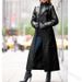 Bestseller: Langer, schmal geschnittener Leder-Trenchcoat für Damen in Übergrößen mit Knöpfen_voghion.com
