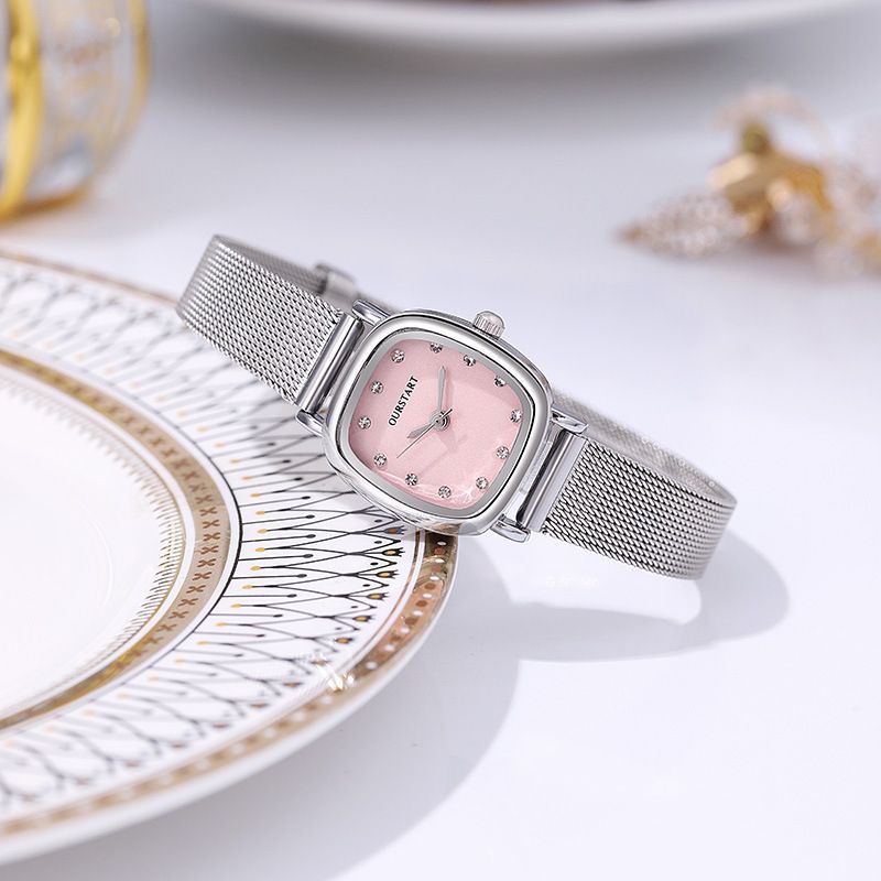 Direct Sales Student Fashion Diamond-Studded Square Mesh Strap Quartz Women's Watch_voghion.com