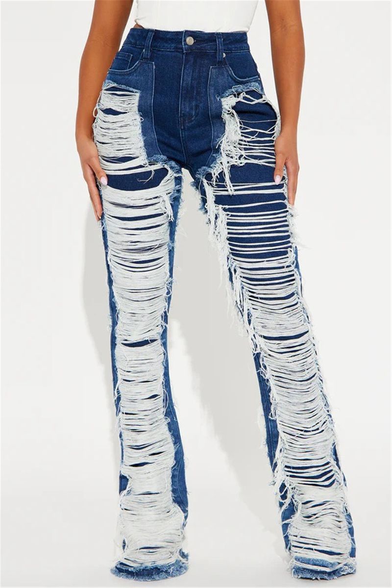 Design di abbigliamento femminile Jeans strappati Moda da strada femminile Pantaloni di nicchia slim high street_voghion.com