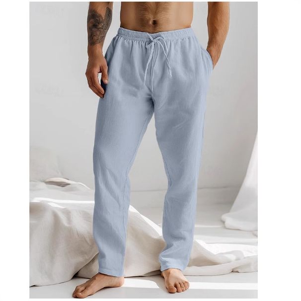Herrenbekleidung Leinenhose Zum Überziehen Elastischer Bund Bequeme Atmungsaktive Strandmode Einfache Hose_voghion.com