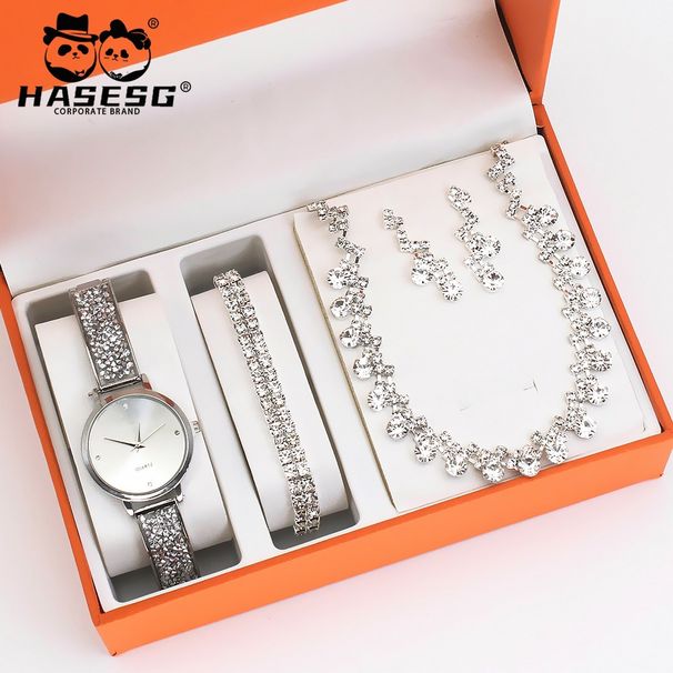 Neu Ohrringe Halskette Geschenk Uhr Braut Schmuck Vier-stück Set Frauen Armbanduhr_voghion.com