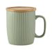 Handcrafted Glazed Ceramic Mug With Vertical Lines - 400ml Elegant Coffee Cup For Home & Office, Comes With Lid_voghion.com