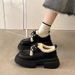 Gepolsterte Halbschuhe Warme Damenschuhe Dicke Sohle Krawatte Schwarze Einzelschuhe Pelz Kleine Lederschuhe_voghion.com