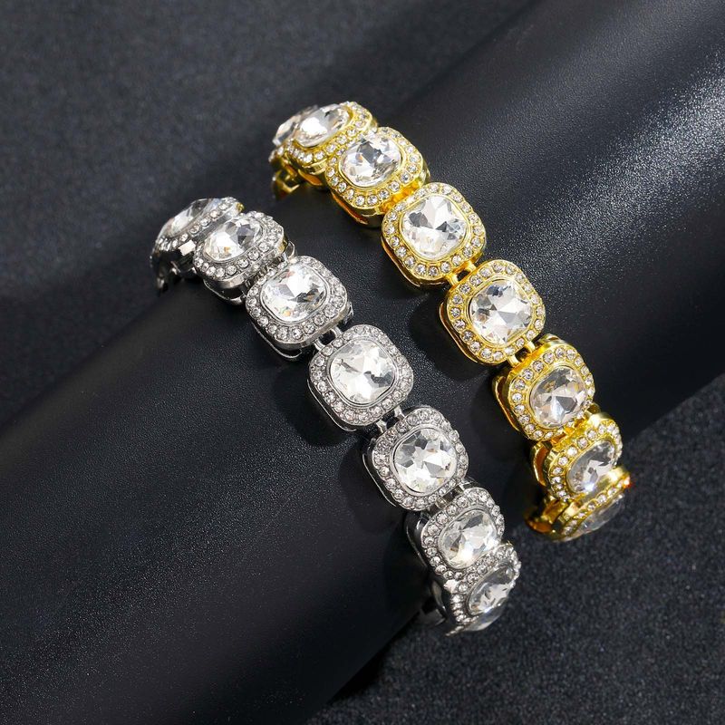 European And American Full 13mm Wide Inlaid Ice Sugar Cuban Chain Square Diamond Hip-Hop Men's Bracelet_voghion.com