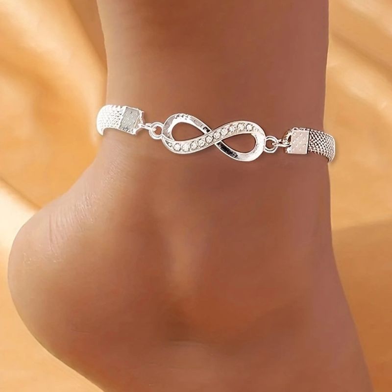 Cavigliera a farfalla in lega creativa con diamanti a forma di 8 a forma di punto infinito, set da 4 pezzi_voghion.com
