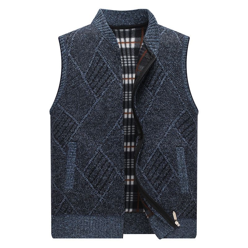 Herren-Pulloverweste mit gemustertem Reißverschluss und Fleece-verdickter Strickweste, Baseballkragen, ärmelloser Freizeitmantel für Herren_voghion.com