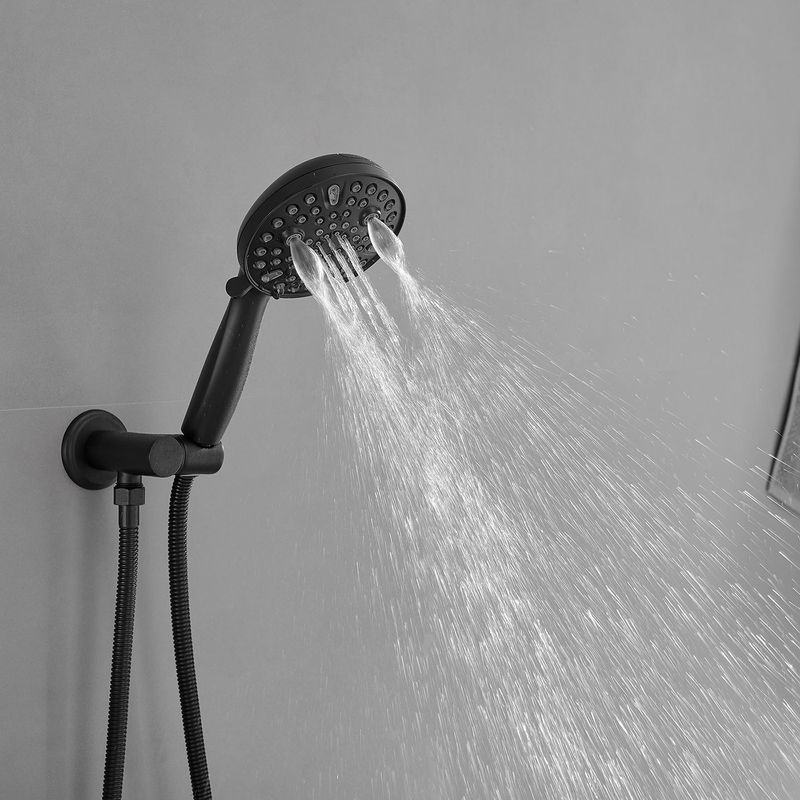 Single-Handle 1-Spray Round Rain Shower Faucet Combo Set With Dual Function Pressure Balance Valve In Matte Black_voghion.com