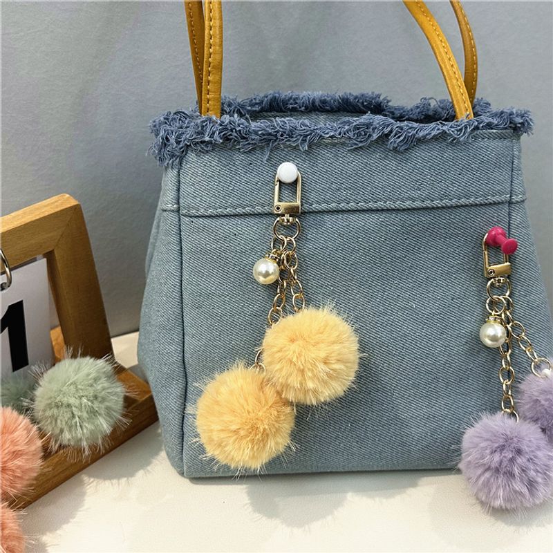 Bag Charm Cute Pearl Keychain Small Fresh Candy Plush Ball Bag Pendant Car Key Chain Earphone Cover Pendant Accessories_voghion.com