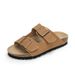 Tofflor Tjocksulor Frostat läder Korkbotten Tofflor Dam Beach Dubbelknäppta sandaler Slides_voghion.com