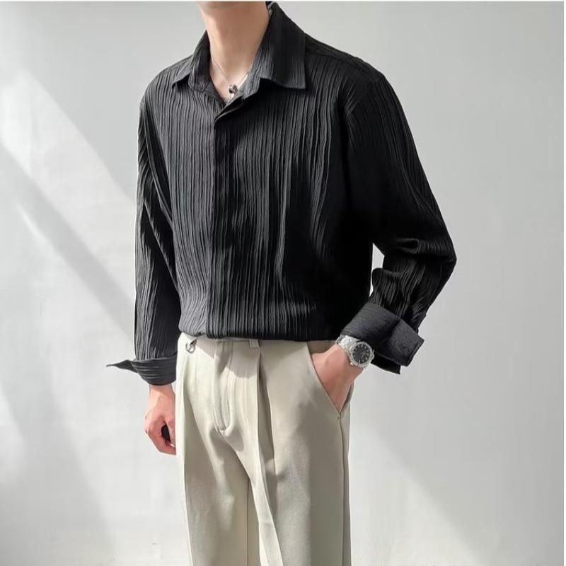 Men's Clothing loose casual long sleeved shirt trendy and handsome striped non iron shirt_voghion.com