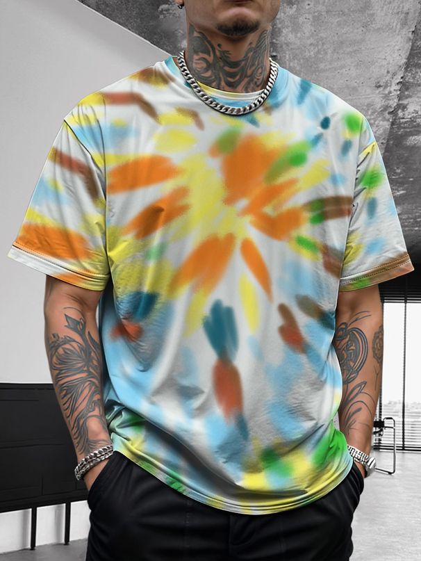 Camicia a maniche corte comoda e versatile da uomo, con stampa tie-dye, graffiti hip-hop e moda artistica estiva_voghion.com