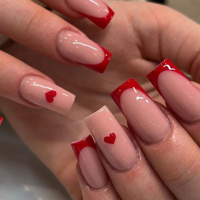 Simple wine red French love European square false nails light luxury style ins nail art detachable nail pieces_voghion.com