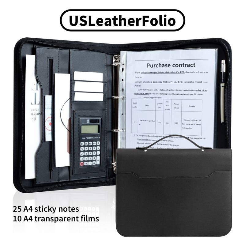 A4 leather business folder with calculator folder four hole binder multi function portable zipper manager folder_voghion.com