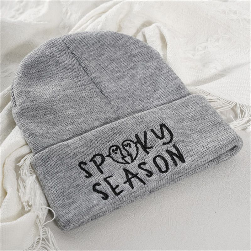 Chapéu de lã bordado periférico de Halloween, chapéu térmico masculino e feminino de outono e inverno, versátil, gorro frio_voghion.com