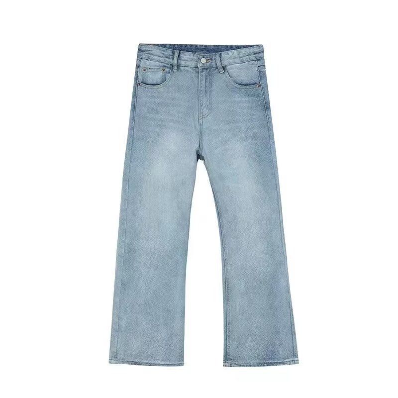 Jean micro-évasé polyvalent American Street Wash, pantalon décontracté à fermeture éclair effet vieilli, pantalon tendance Vibe_voghion.com