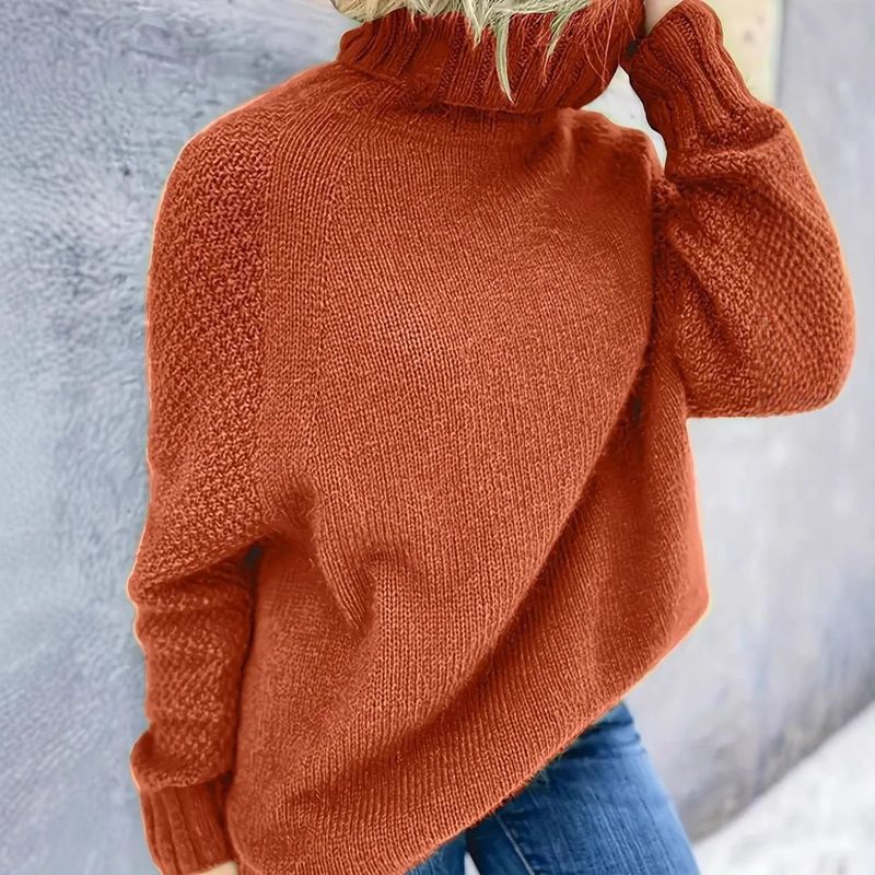 ​​Women's Oversized Turtleneck Sweater – Cozy Raglan Sleeve Pullover In Solid Colors (Green/Orange-Red)​​_voghion.com