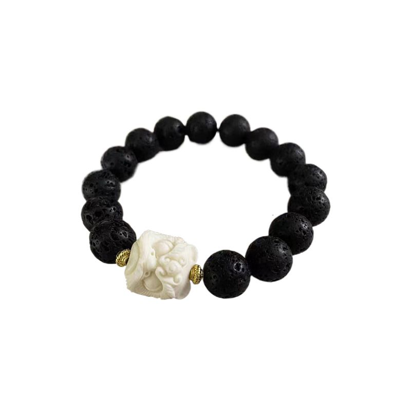 Vulkanstein-Armbänder für Herren, Glücksbringer-Armbänder, hochwertige Perlenarmbänder für Herren mit kleinen Löwenmotiven, Schmuck_voghion.com