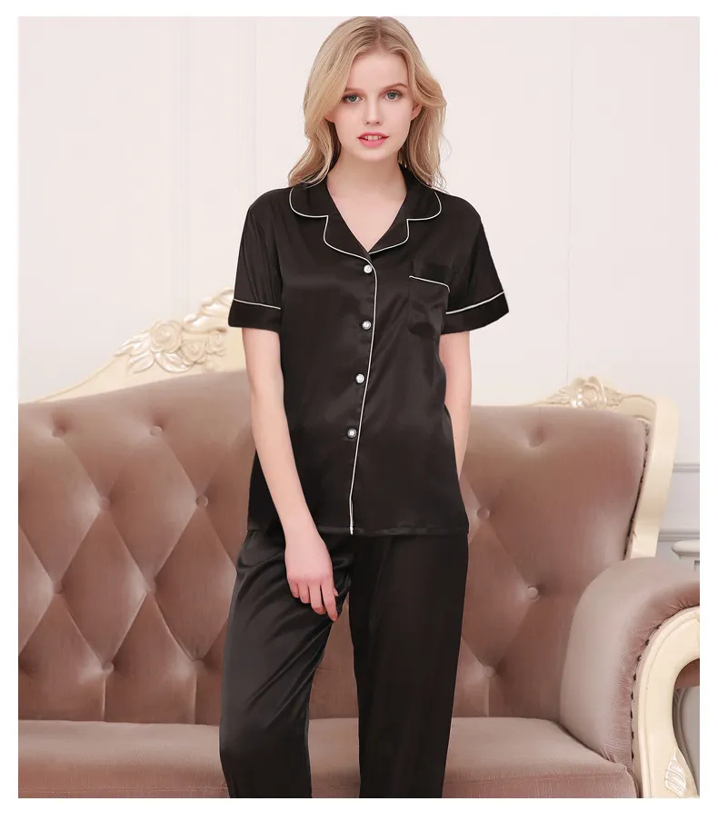 Pyjama d'été à manches courtes pour couple, ensemble de vêtements de détente pour hommes, en soie fine_voghion.com