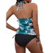 Women's Tight-Fit Halter Swimsuit - Maple Leaf Print Bikini Set With High-Cut Briefs & Adjustable Ties (Modest & Stylish)_voghion.com