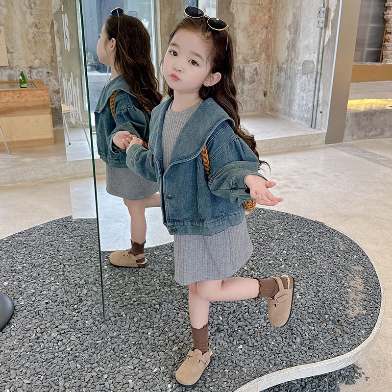 Jeansjacke im koreanischen Stil für Mädchen, Basis für den Herbst 2024, Damen, Schatz, lässig, T-Shirt, Rock, Strickjacke, Set, trendig_voghion.com