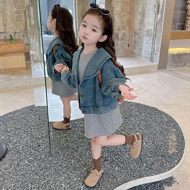 Jeansjacke im koreanischen Stil für Mädchen, Basis für den Herbst 2024, Damen, Schatz, lässig, T-Shirt, Rock, Strickjacke, Set, trendig_voghion.com