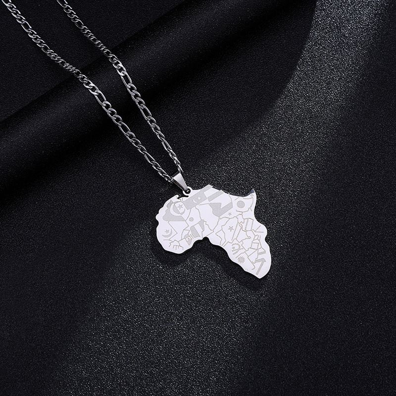 Collana con grande mappa in acciaio inossidabile, unisex, stile hip hop, con ciondolo etnico_voghion.com