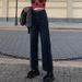 Ins kurze, hohe Taille, gerade Bein Jeans für Frauen im Herbst, vielseitig und schlank machend, locker, weites Bein, lange Hose_voghion.com