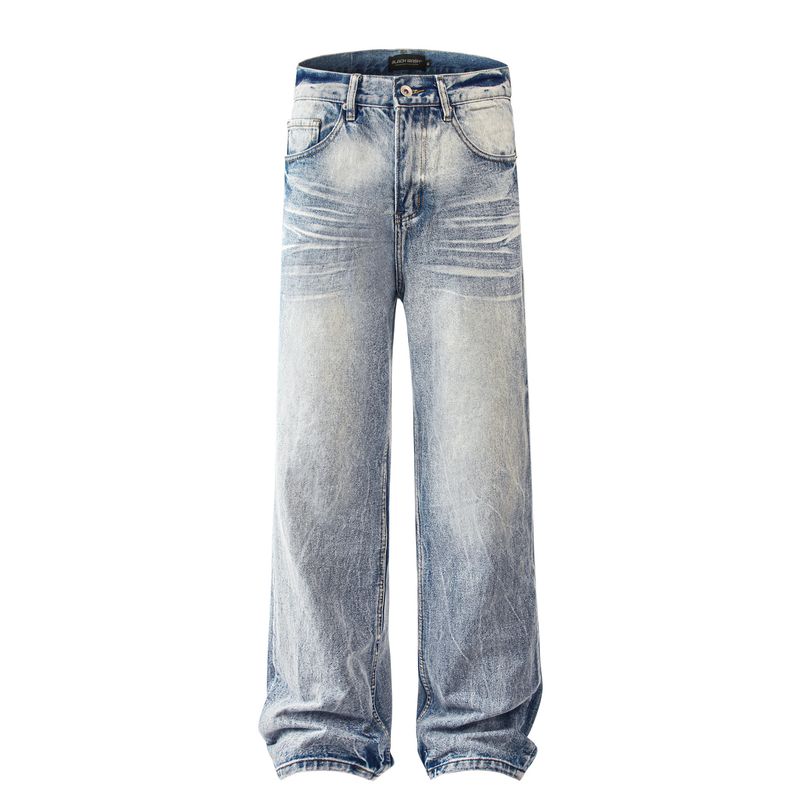 Abbigliamento maschile Retro Trend Street Style Old Washed Design Pantaloni in denim dritti da uomo_voghion.com