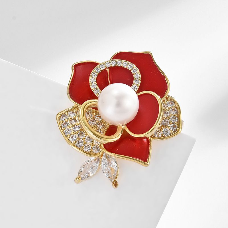 Anti theft light mountain camellia freshwater pearl brooch pin, high-end women's 2023 new scarf buckle design, niche_voghion.com