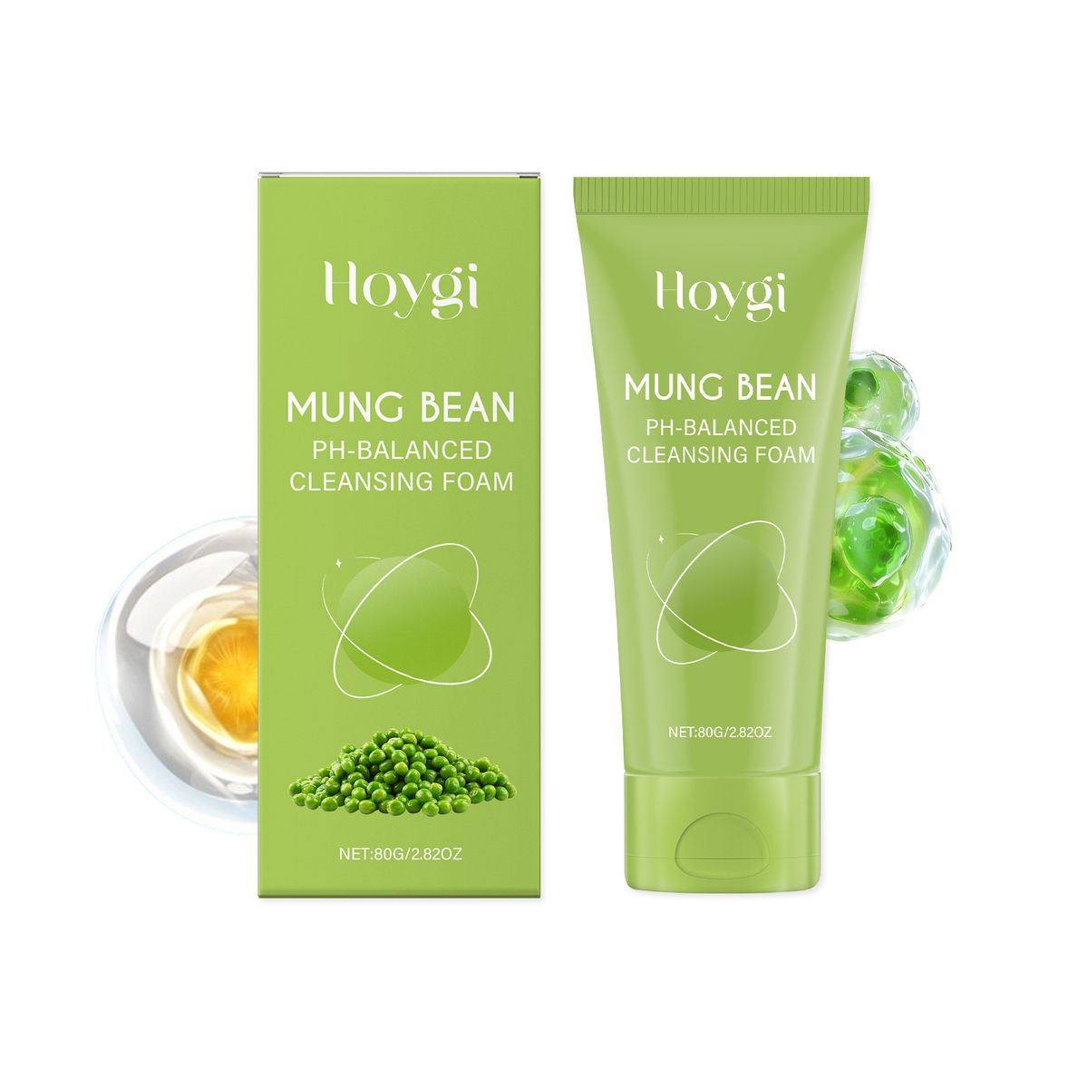 Hoygi Green Bean limpia suavemente los poros, dejándolos suaves y sin tirantez. Limpiador hidratante para el cuidado de la piel._voghion.com