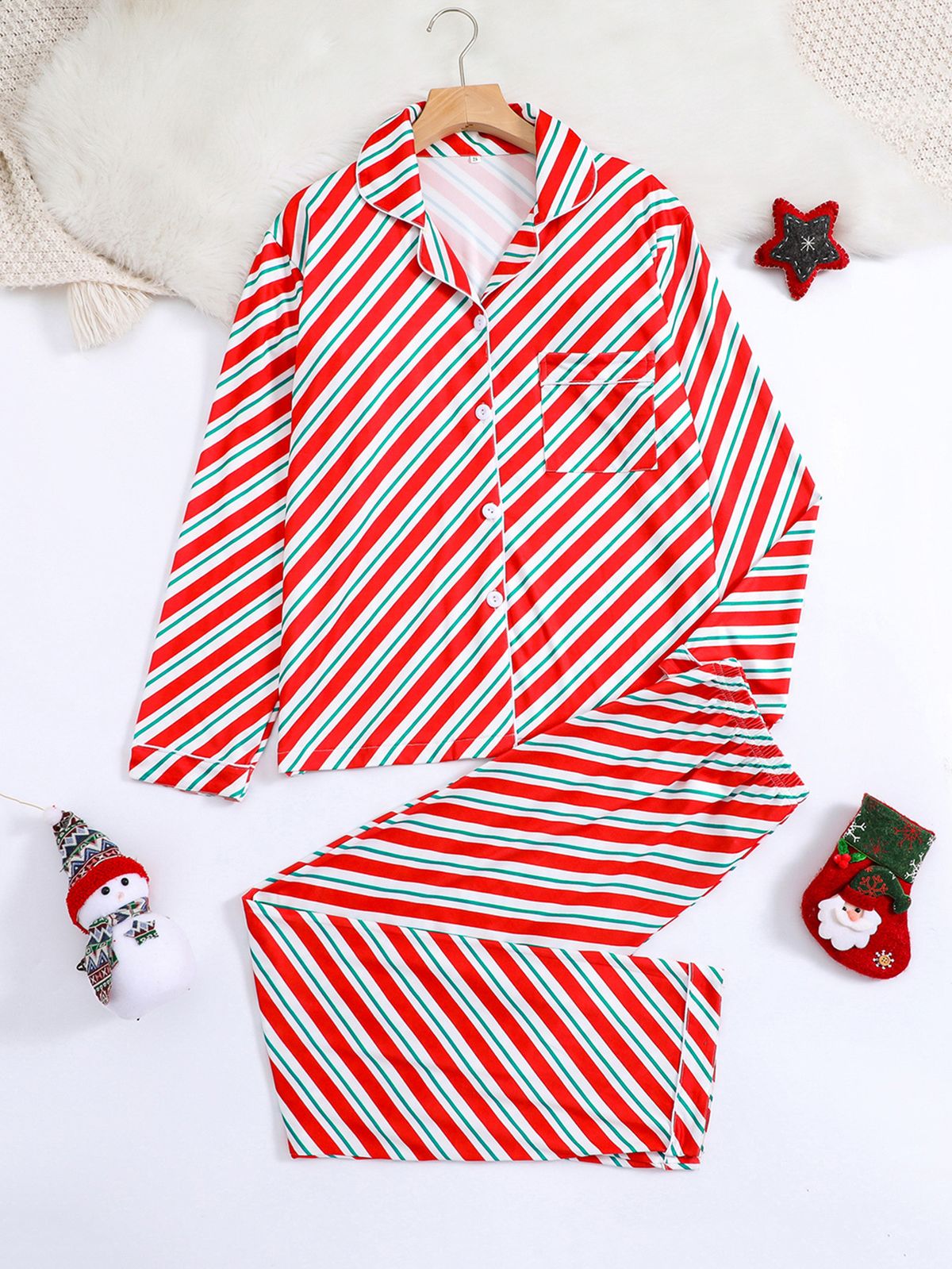 Pigiami comodi, completi a maniche lunghe da donna, abbigliamento da casa per Natale, autunno e inverno_voghion.com