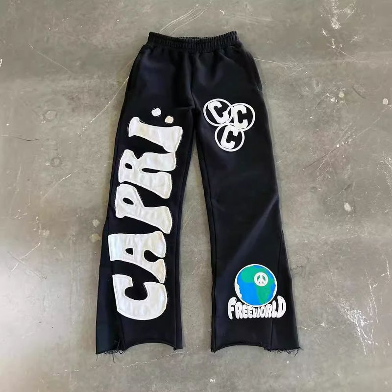 High INS American Style Personality Street Cotton Unisex Loose Printed Long Trendy Brand Casual Pants_voghion.com