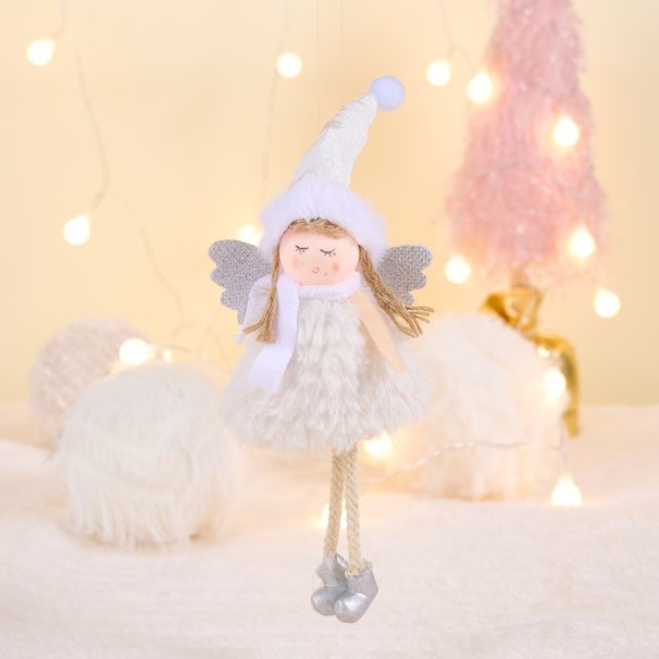 Pom Pom Hat Angel Girl Ornament - Christmas Tree Hanging Decorations, Set Of 4 (Beige, Gray, White, Pink), European Style Holiday Decor"_voghion.com