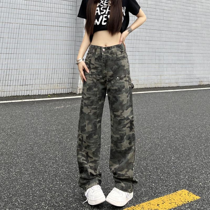 Άνοιξη και Φθινόπωρο Hip Hop High Street Camouflage Τζιν Φοιτητών Μικρά Παντελόνια Εργασίας Χαλαρά Ίσια Γυναικεία_voghion.com