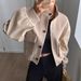 Women's Clothing Autumn Winter Women's Casual Short Wool Blend Coat With Stand Collar & Single Button Closure, Loose Fit, Long Sleeve, Outerwear_voghion.com